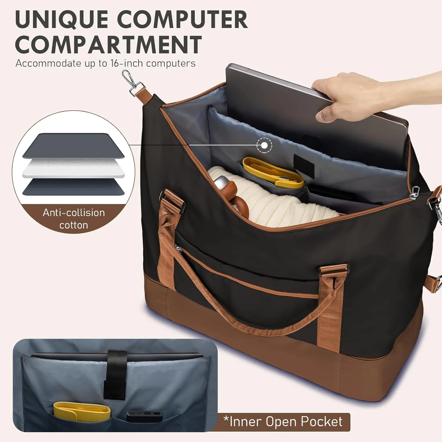 WOOMADA Weekender Overnight Bag for Women, Carry on Shoulder Travel Duffel with Shoes Compartment,Gym Bag with Toiletry Bag