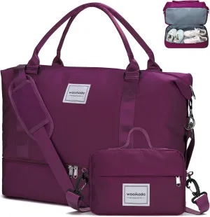 WOOMADA Weekender Overnight Bag for Women, Shoulder Travel Duffel with Shoes Compartment,Gym Bag with Toiletry Bag