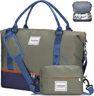 WOOMADA Weekender Overnight Bag for Women, Shoulder Travel Duffel with Shoes Compartment,Gym Bag with Toiletry Bag