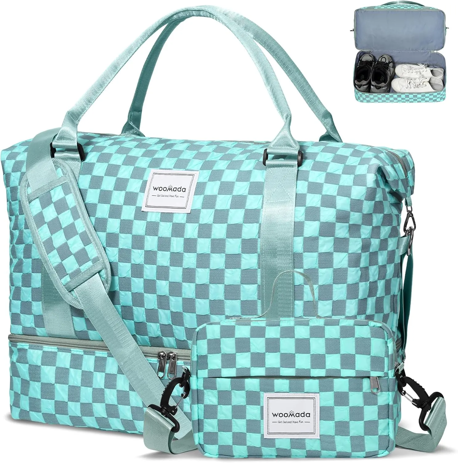 WOOMADA Weekender Overnight Bag for Women, Shoulder Travel Duffel with Shoes Compartment,Gym Bag with Toiletry Bag