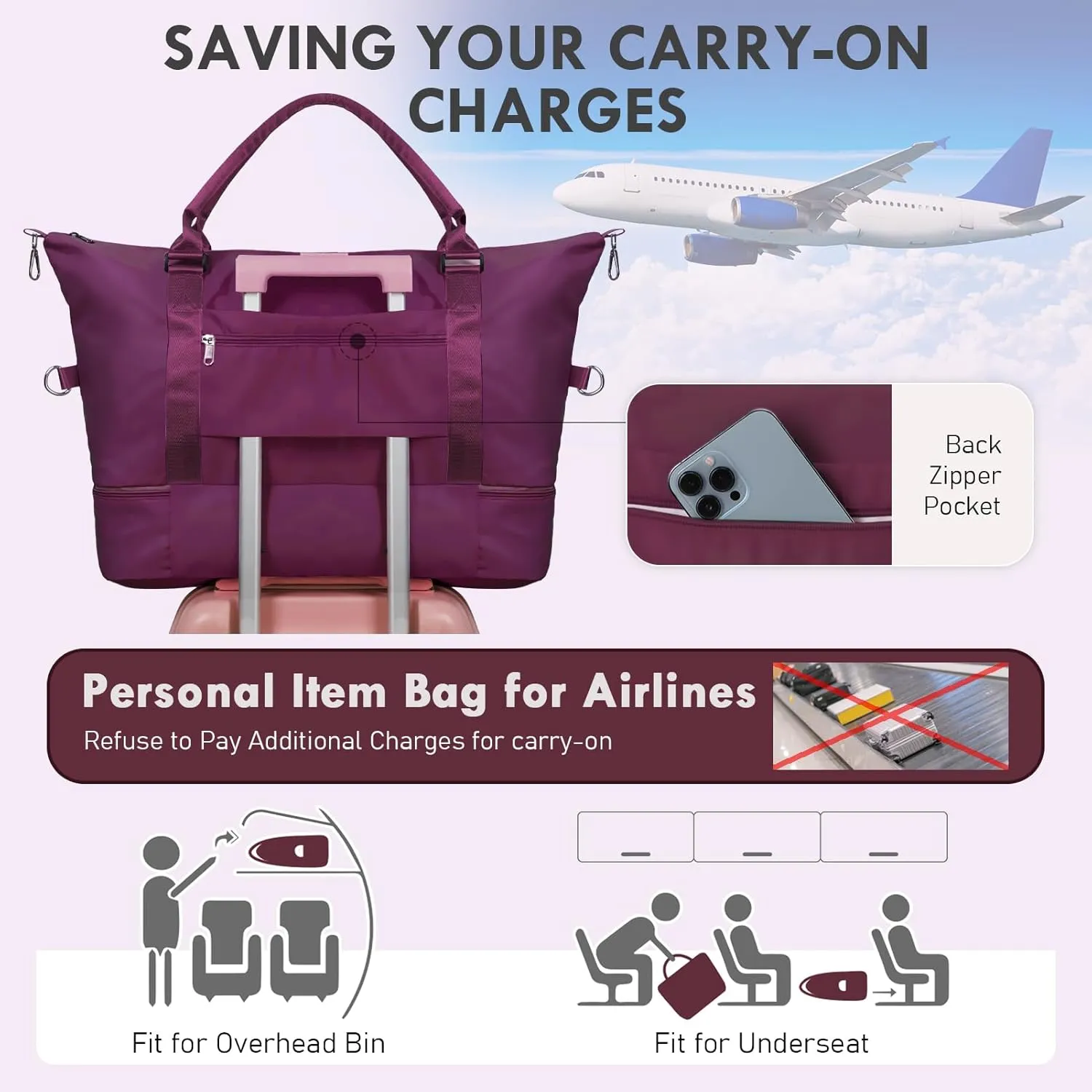 WOOMADA Weekender Overnight Bag for Women, Shoulder Travel Duffel with Shoes Compartment,Gym Bag with Toiletry Bag