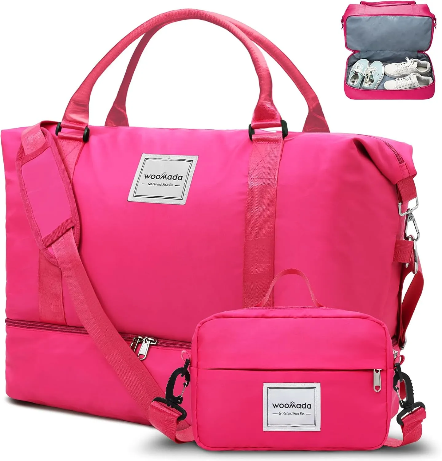 WOOMADA Weekender Overnight Bag for Women, Shoulder Travel Duffel with Shoes Compartment,Gym Bag with Toiletry Bag