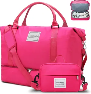 WOOMADA Weekender Overnight Bag for Women, Shoulder Travel Duffel with Shoes Compartment,Gym Bag with Toiletry Bag
