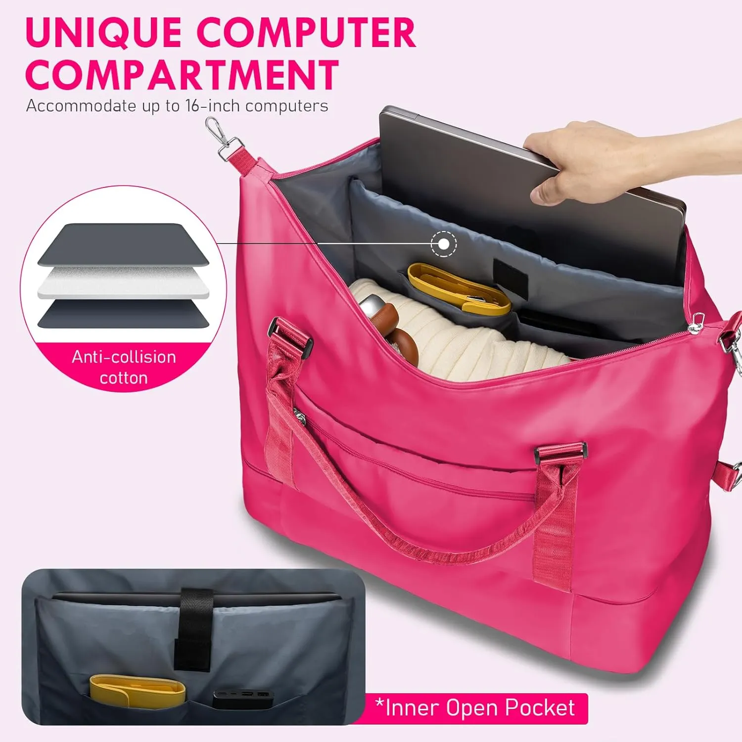 WOOMADA Weekender Overnight Bag for Women, Shoulder Travel Duffel with Shoes Compartment,Gym Bag with Toiletry Bag