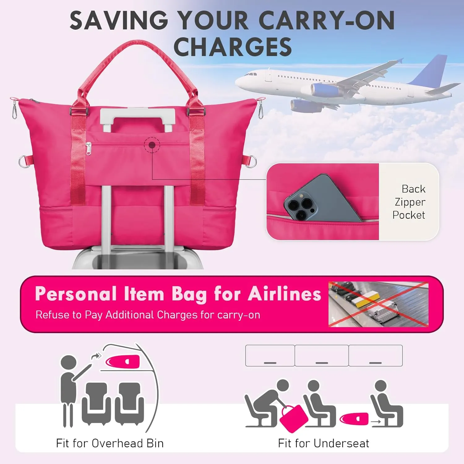 WOOMADA Weekender Overnight Bag for Women, Shoulder Travel Duffel with Shoes Compartment,Gym Bag with Toiletry Bag
