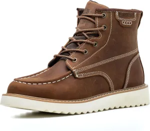 Work Boots Soft Moc Toe for Men,Ankle Fashion Wedge Casual Industrial Construction Non Slip Water Resistant Full Grain Leather Insulated Shoes Brown 6 Inch