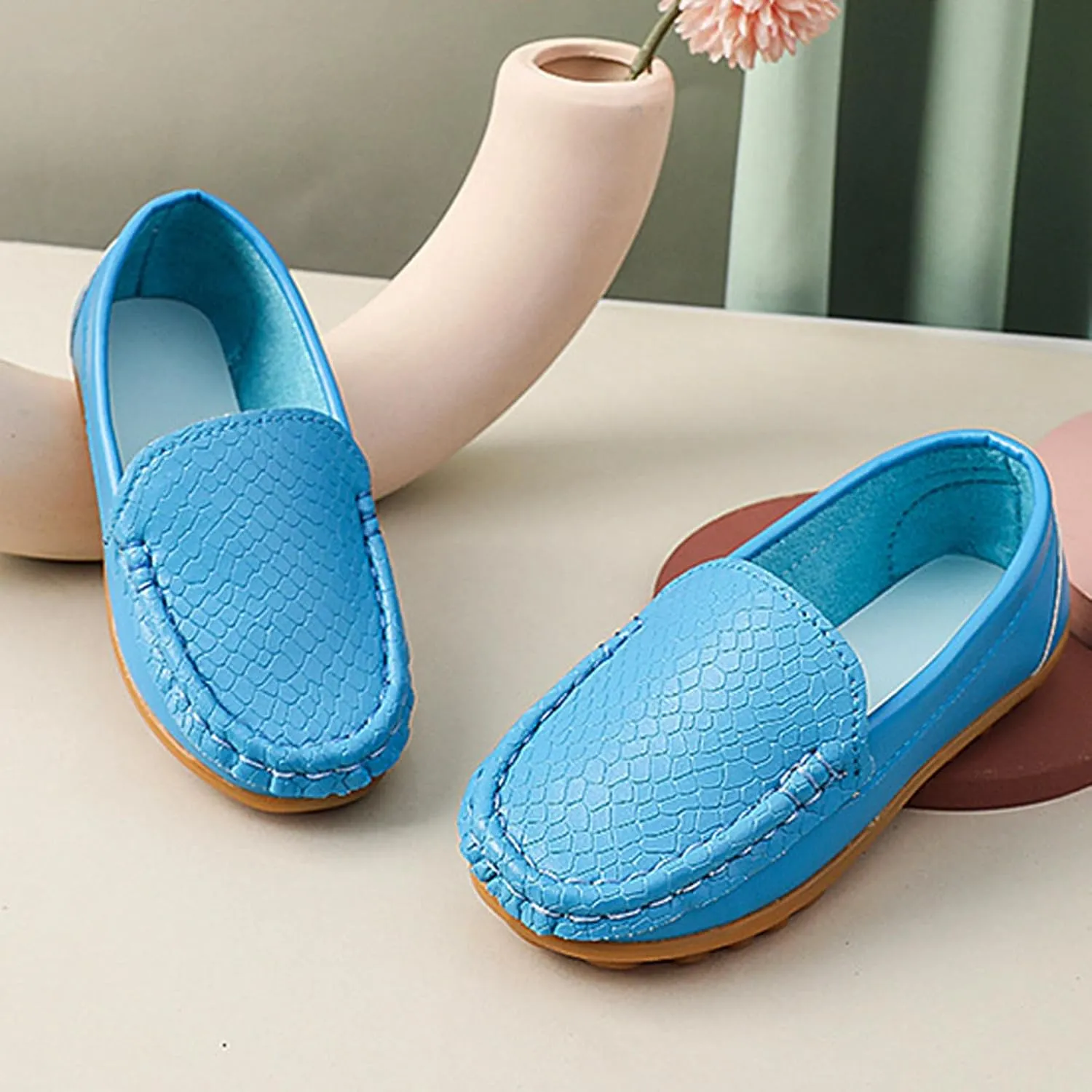 WUIWUIYU Boy's Girl's Slip-on Loafers Flats Oxford Shoes Solid Color Mocassins House Shoes