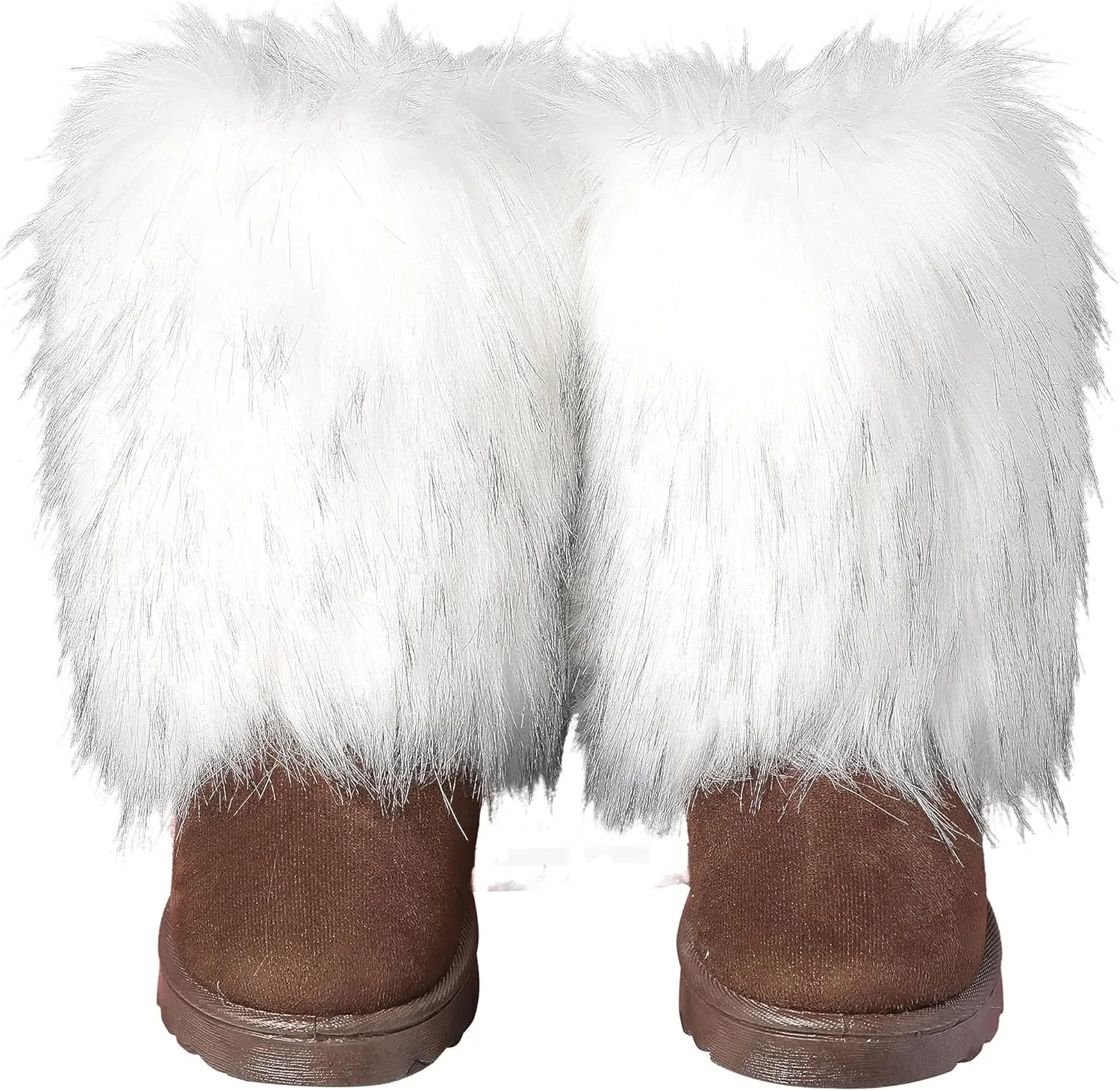 yamerbo Faux Fur Boots for Women, Fuzzy Flurry Furry Leg Warm Boots, Winter Mid-Calf Snow Shoes, Round Toe Suede Winter Warm Flat Short Boots for Outdoors