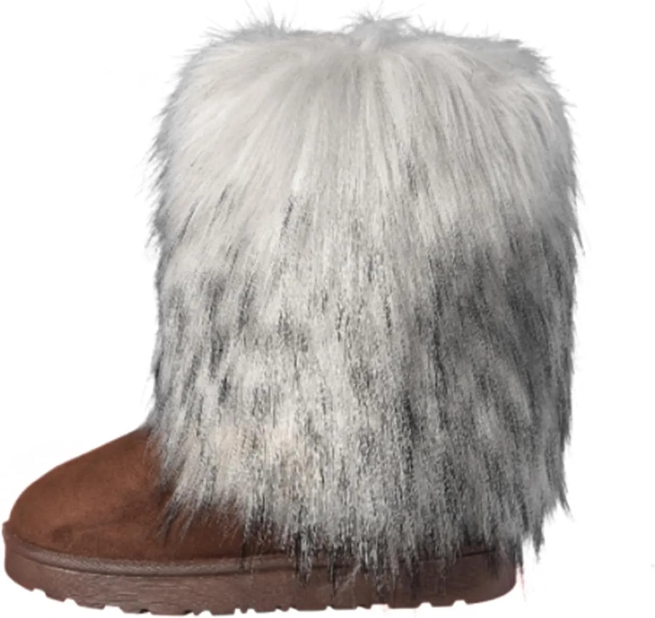 yamerbo Faux Fur Boots for Women, Fuzzy Flurry Furry Leg Warm Boots, Winter Mid-Calf Snow Shoes, Round Toe Suede Winter Warm Flat Short Boots for Outdoors