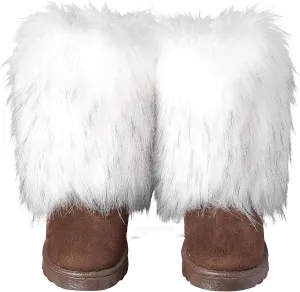 yamerbo Faux Fur Boots for Women, Fuzzy Flurry Furry Leg Warm Boots, Winter Mid-Calf Snow Shoes, Round Toe Suede Winter Warm Flat Short Boots for Outdoors