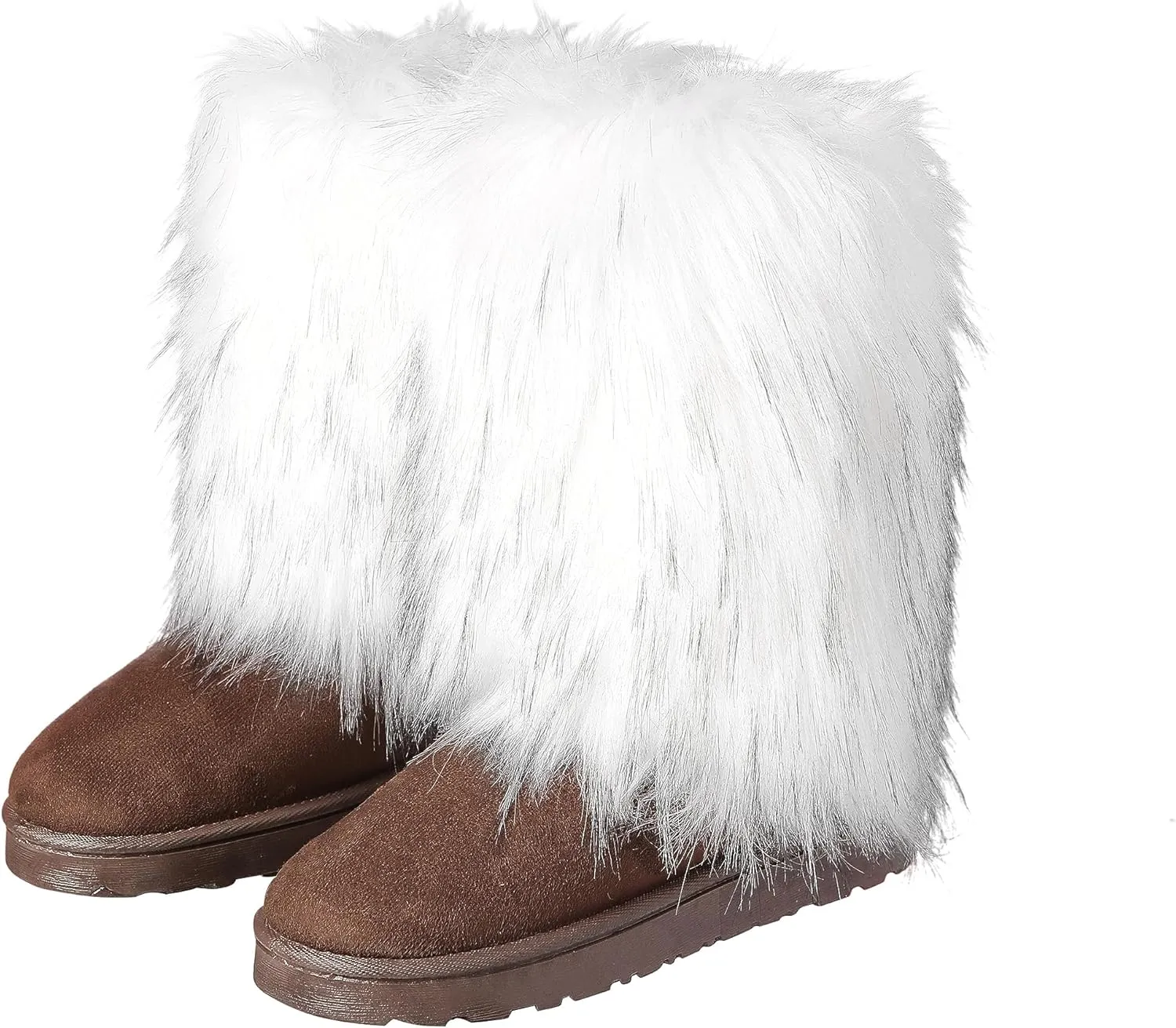 yamerbo Faux Fur Boots for Women, Fuzzy Flurry Furry Leg Warm Boots, Winter Mid-Calf Snow Shoes, Round Toe Suede Winter Warm Flat Short Boots for Outdoors