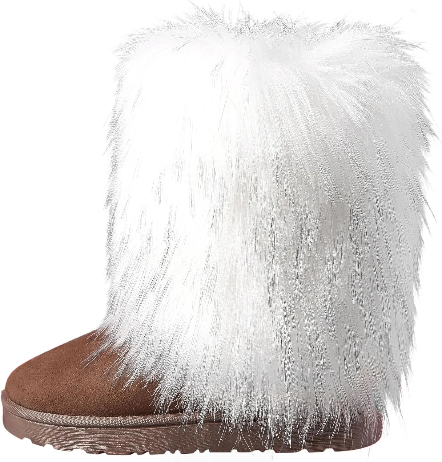 yamerbo Faux Fur Boots for Women, Fuzzy Flurry Furry Leg Warm Boots, Winter Mid-Calf Snow Shoes, Round Toe Suede Winter Warm Flat Short Boots for Outdoors