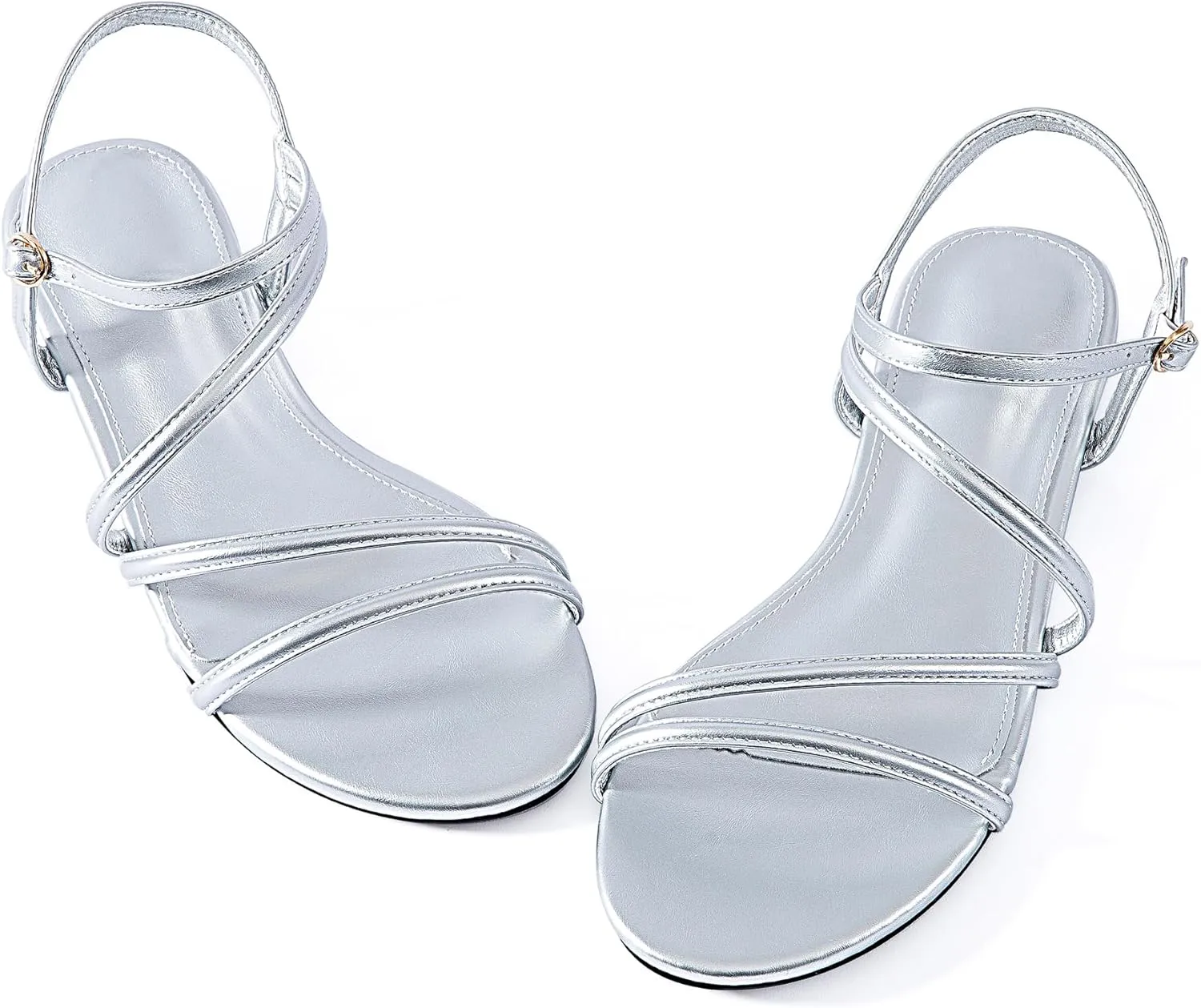 YANWENFANG Women Strappy Flat Sandals, Leather Dressy Summer Slides
