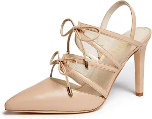 YDN Women Fashion Pointed Toe Stiletto High Heel Mesh Strappy Dress Sandals Bowknots Lace up Slingback Party Pumps Shoes Size 12 Wheat