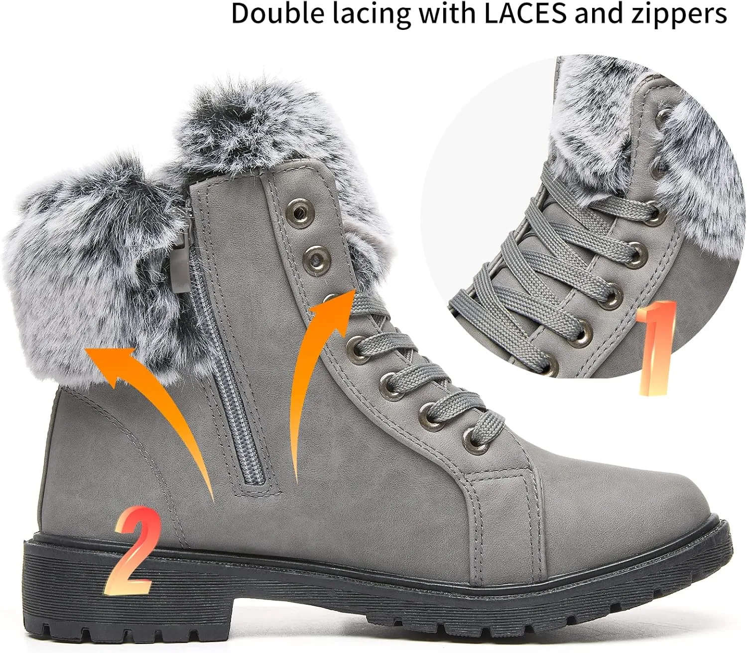 yegeyan Womens Snow Boots PU Winter Ankle Booties Fur Lined Anti-Slip Combat Boots