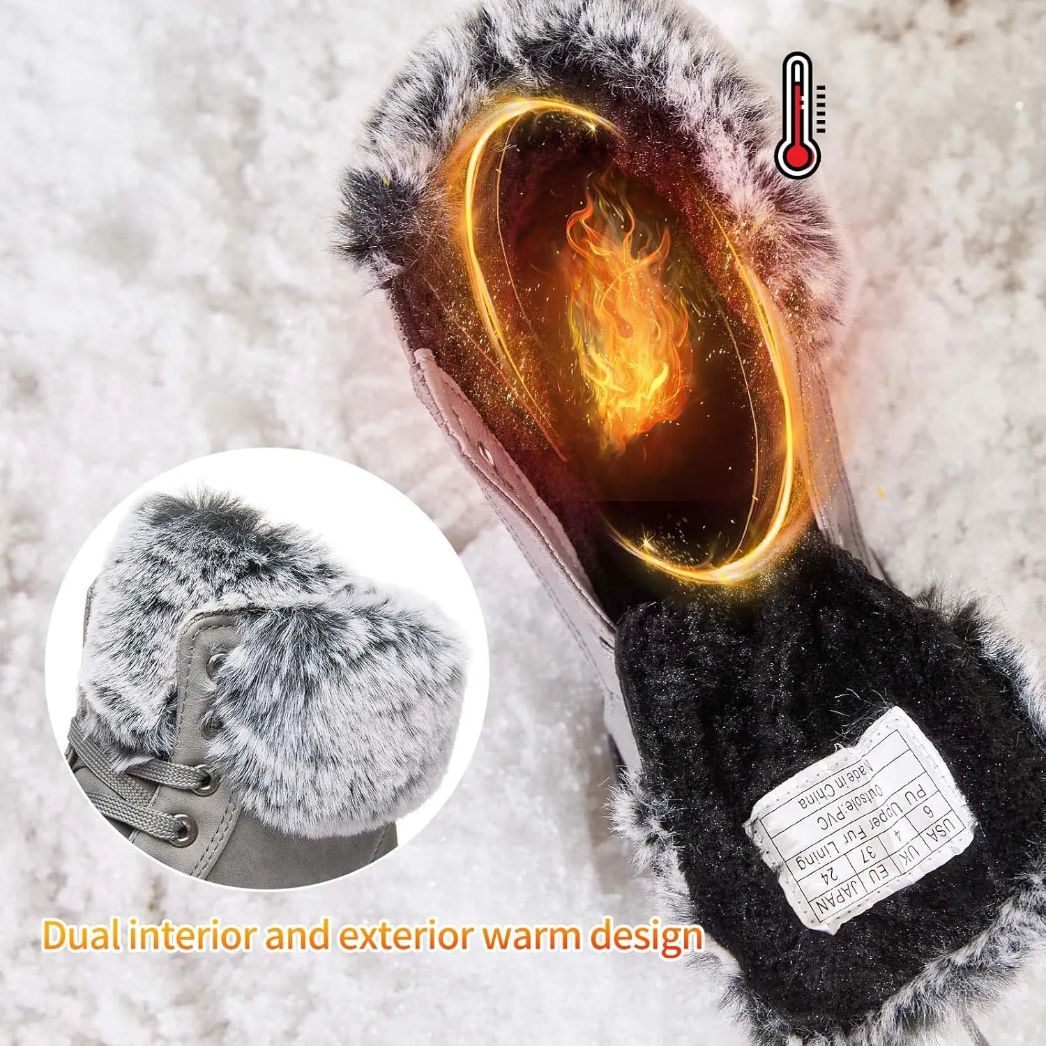 yegeyan Womens Snow Boots PU Winter Ankle Booties Fur Lined Anti-Slip Combat Boots