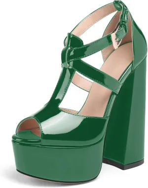 YODEKS Women's Peep Toe Chunky Heel Sandals Ankle Strap Platform Wedding Shoes