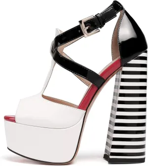 YODEKS Women's Peep Toe Chunky Heel Sandals Ankle Strap Platform Wedding Shoes