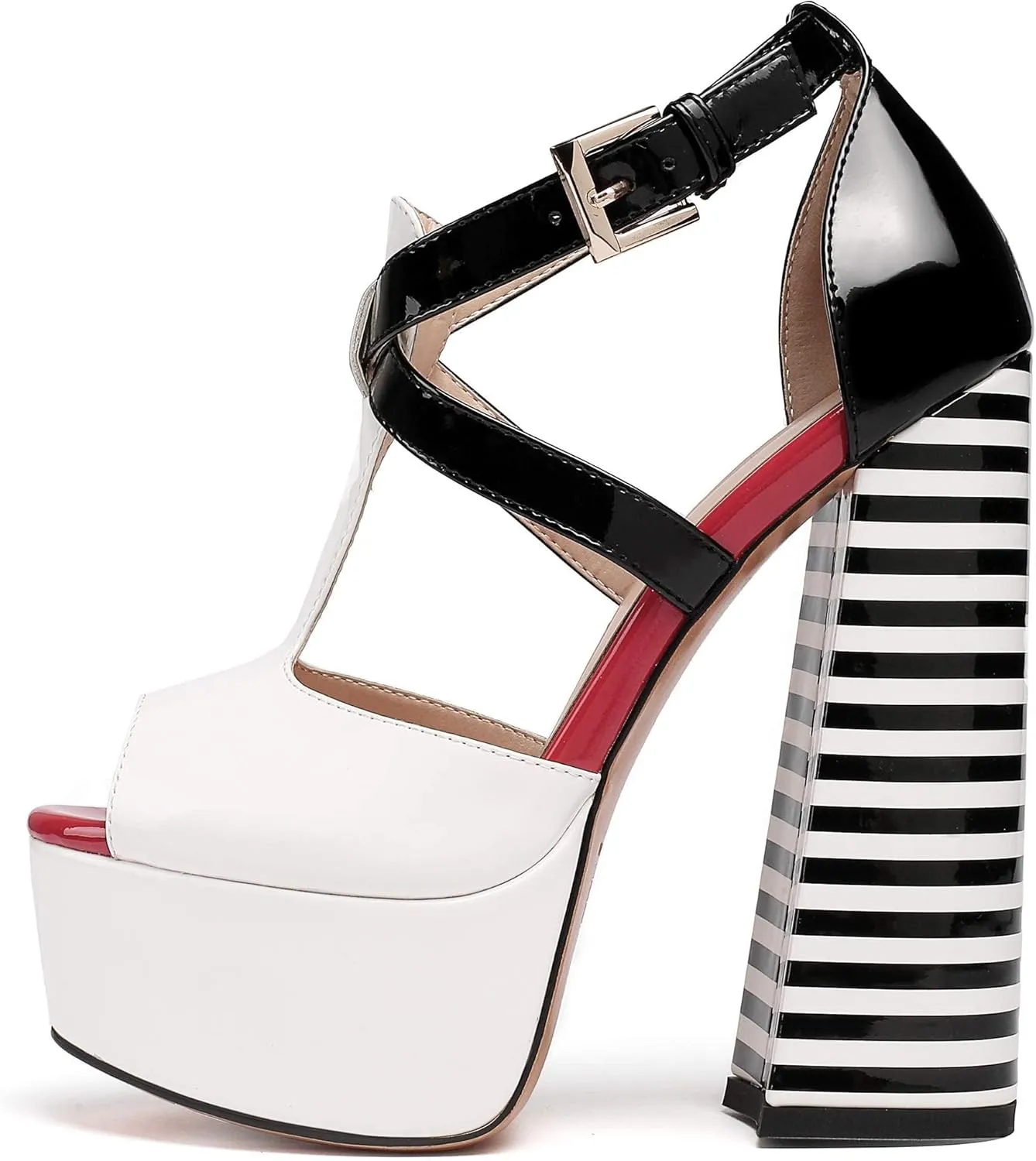 YODEKS Women's Peep Toe Chunky Heel Sandals Ankle Strap Platform Wedding Shoes