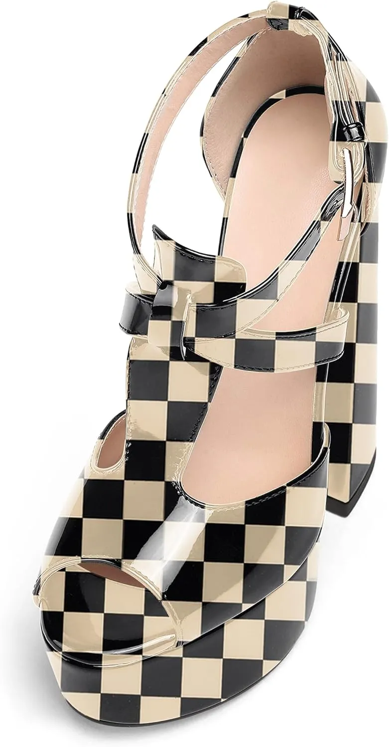 YODEKS Women's Peep Toe Chunky Heel Sandals Ankle Strap Platform Wedding Shoes