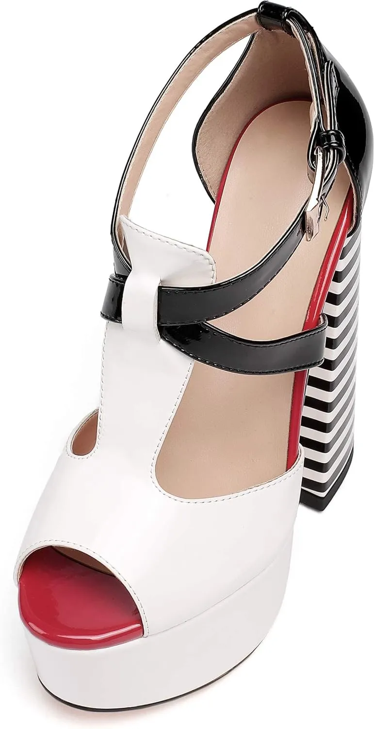 YODEKS Women's Peep Toe Chunky Heel Sandals Ankle Strap Platform Wedding Shoes
