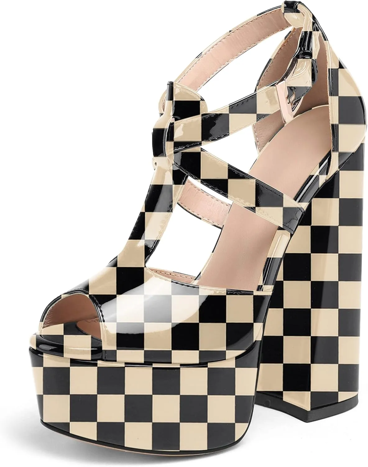 YODEKS Women's Peep Toe Chunky Heel Sandals Ankle Strap Platform Wedding Shoes