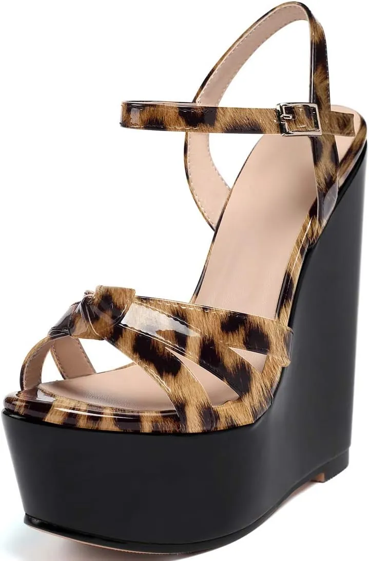 YODEKS Women's Wedge Heel Sandals Sexy Platform Open Toe Ankle Strap Fashion Mary Jane Summer Dress Patent Leather Sandals