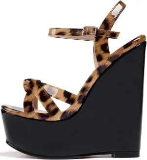 YODEKS Women's Wedge Heel Sandals Sexy Platform Open Toe Ankle Strap Fashion Mary Jane Summer Dress Patent Leather Sandals