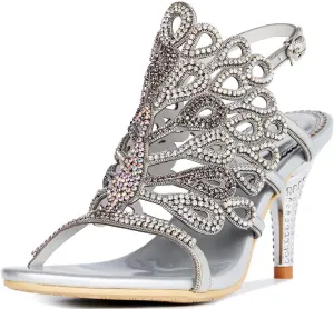 YooPrettyz Women Evening Chunky High Heels Rhinestone Peacock Wedding Dress Sandals