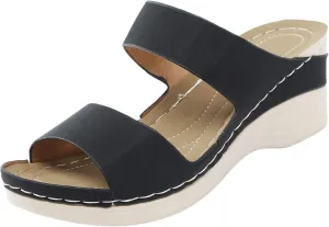 Yuanjay Sandal for Women Wedge Sandals Summer Flats Slingback Walking Slippers Slides Open Toe Anti Slip Beach Comfort Shoes