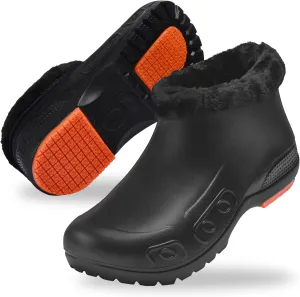 YUNGPRIME Men's Women's Fur Lined Non-Slip Clogs Waterproof Fleece Garden Shoes Winter Work Shoes Chef Shoes with Soft Fleece Lining