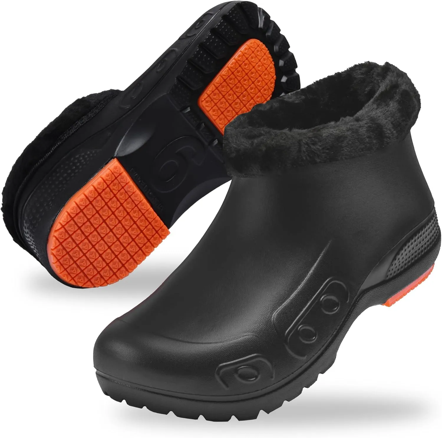 YUNGPRIME Men's Women's Fur Lined Non-Slip Clogs Waterproof Fleece Garden Shoes Winter Work Shoes Chef Shoes with Soft Fleece Lining