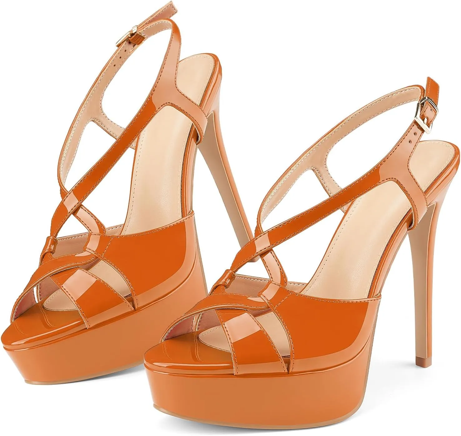 Z.Oufeier Women’s Cross Ankle Strap Slingback Sandals Platform High Stiletto Strappy Heels Open Peep Toe Buckle Summer Dress Sexy Wedding Shoes