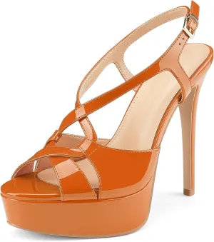 Z.Oufeier Women’s Cross Ankle Strap Slingback Sandals Platform High Stiletto Strappy Heels Open Peep Toe Buckle Summer Dress Sexy Wedding Shoes