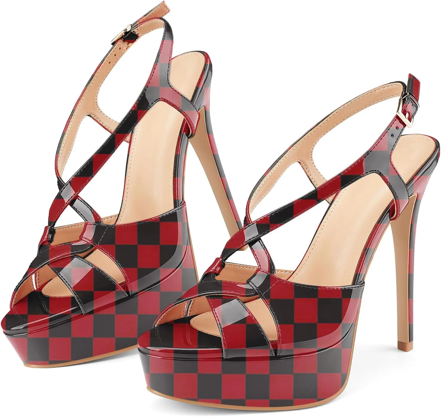 Z.Oufeier Women’s Cross Ankle Strap Slingback Sandals Platform High Stiletto Strappy Heels Open Peep Toe Buckle Summer Dress Sexy Wedding Shoes