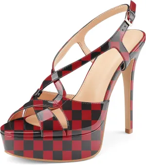 Z.Oufeier Women’s Cross Ankle Strap Slingback Sandals Platform High Stiletto Strappy Heels Open Peep Toe Buckle Summer Dress Sexy Wedding Shoes