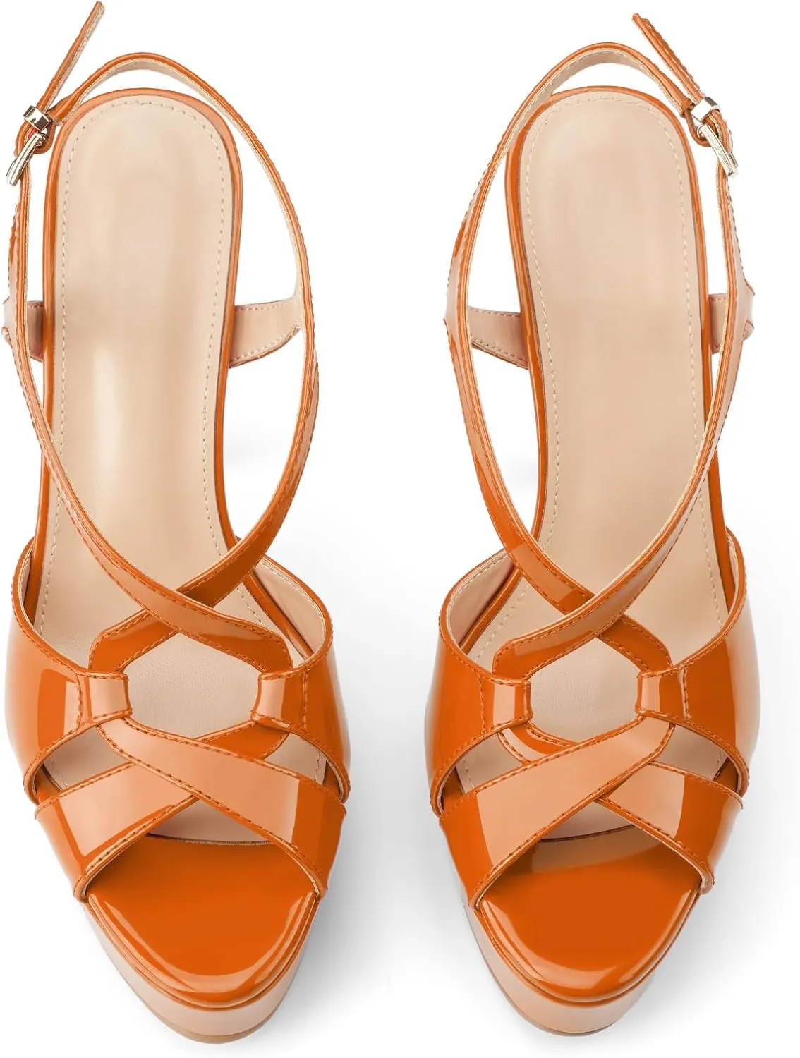 Z.Oufeier Women’s Cross Ankle Strap Slingback Sandals Platform High Stiletto Strappy Heels Open Peep Toe Buckle Summer Dress Sexy Wedding Shoes