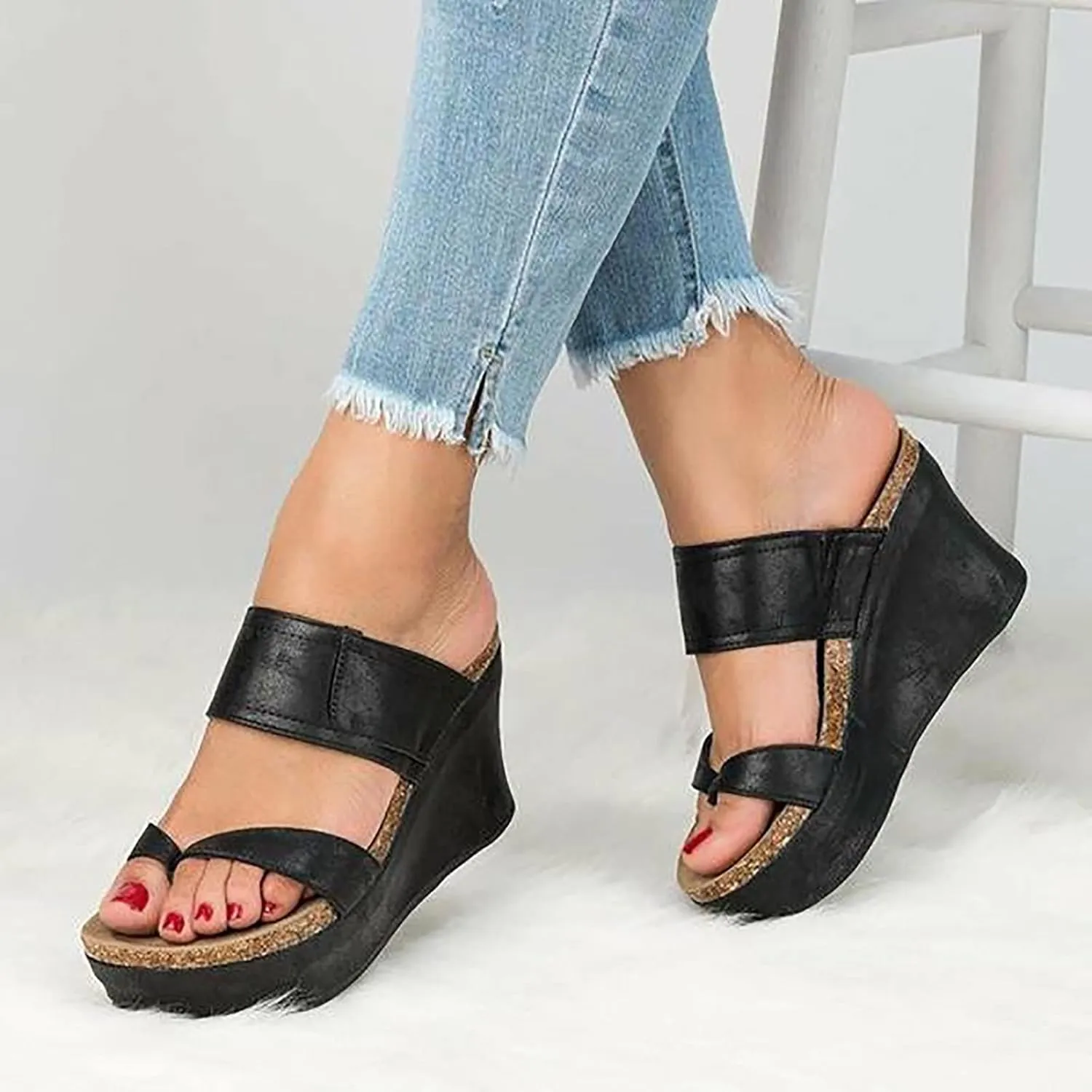 ZSpzx Womens Platform Sandals Comfortable Split Toe Flatform Wedge Shoes For Women Slip on Dressy Summer Walking Wedges Heels Women's Slides Outdoor Slippers Beach Casual Sandal for Daily Wear