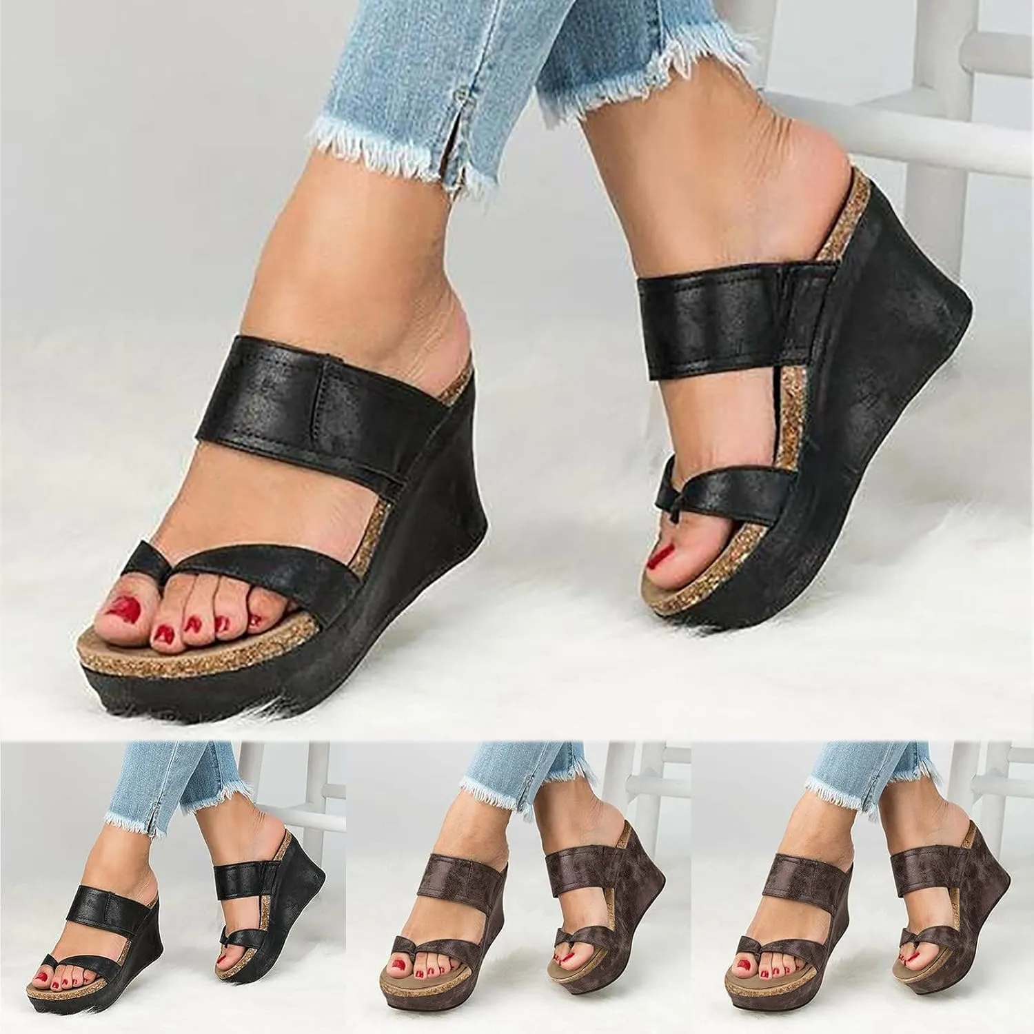 ZSpzx Womens Platform Sandals Comfortable Split Toe Flatform Wedge Shoes For Women Slip on Dressy Summer Walking Wedges Heels Women's Slides Outdoor Slippers Beach Casual Sandal for Daily Wear