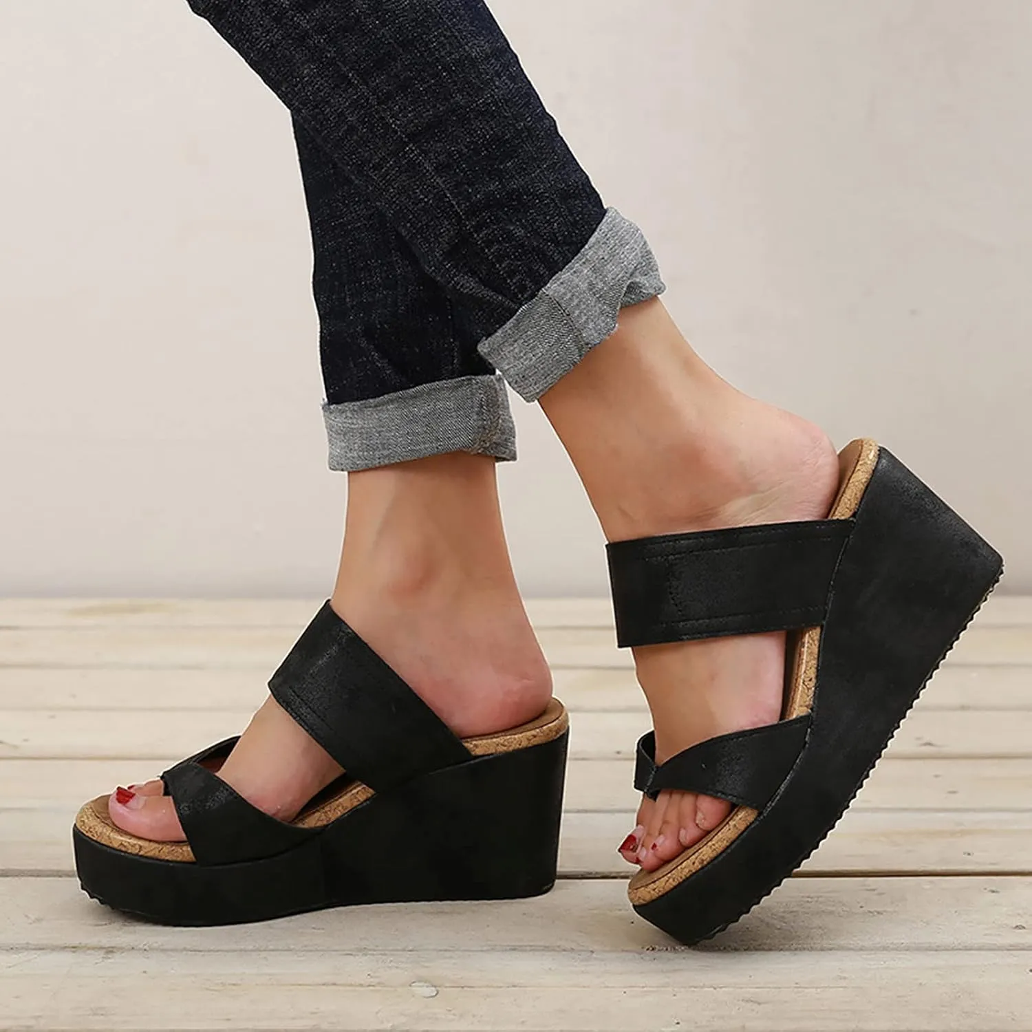 ZSpzx Womens Platform Sandals Comfortable Split Toe Flatform Wedge Shoes For Women Slip on Dressy Summer Walking Wedges Heels Women's Slides Outdoor Slippers Beach Casual Sandal for Daily Wear