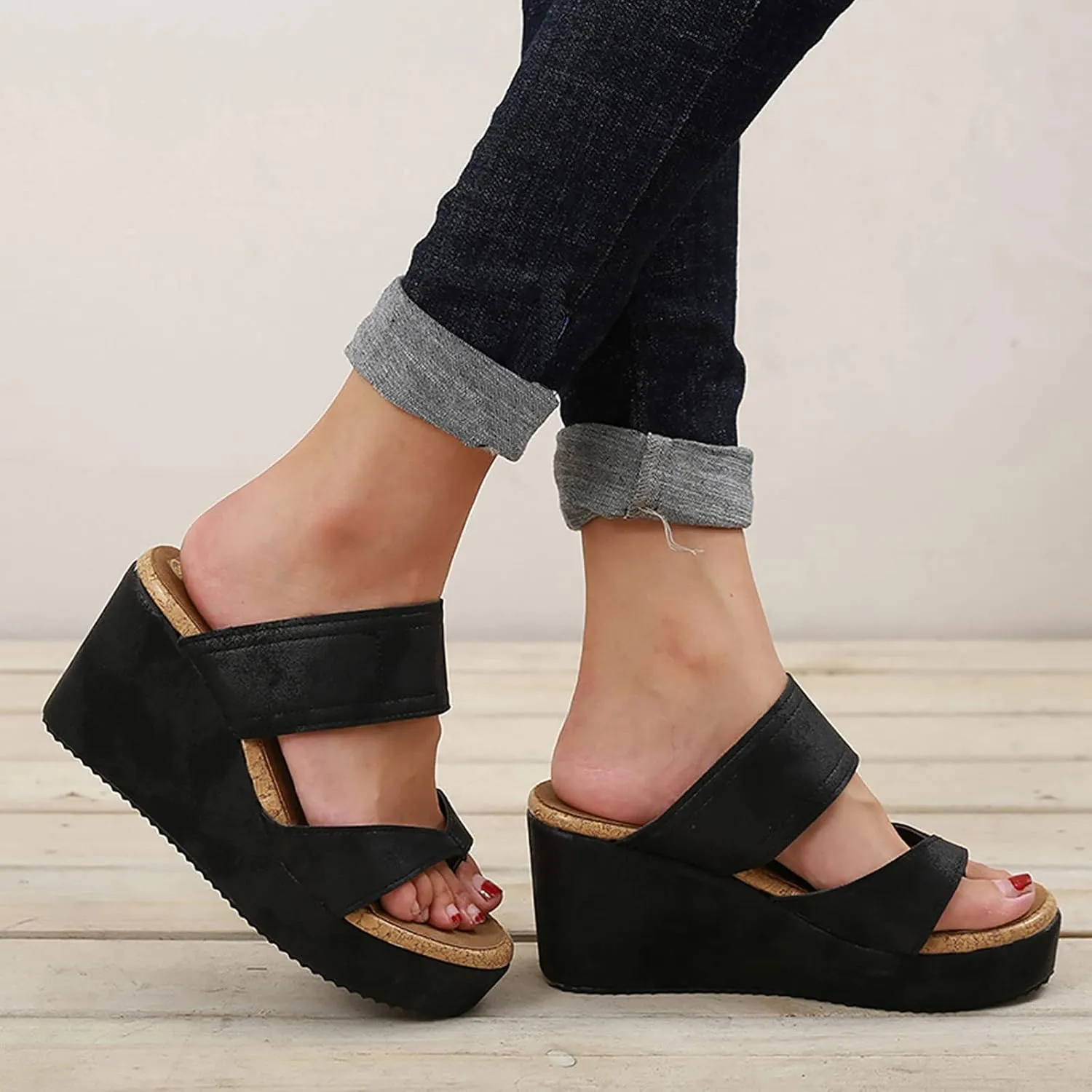 ZSpzx Womens Platform Sandals Comfortable Split Toe Flatform Wedge Shoes For Women Slip on Dressy Summer Walking Wedges Heels Women's Slides Outdoor Slippers Beach Casual Sandal for Daily Wear