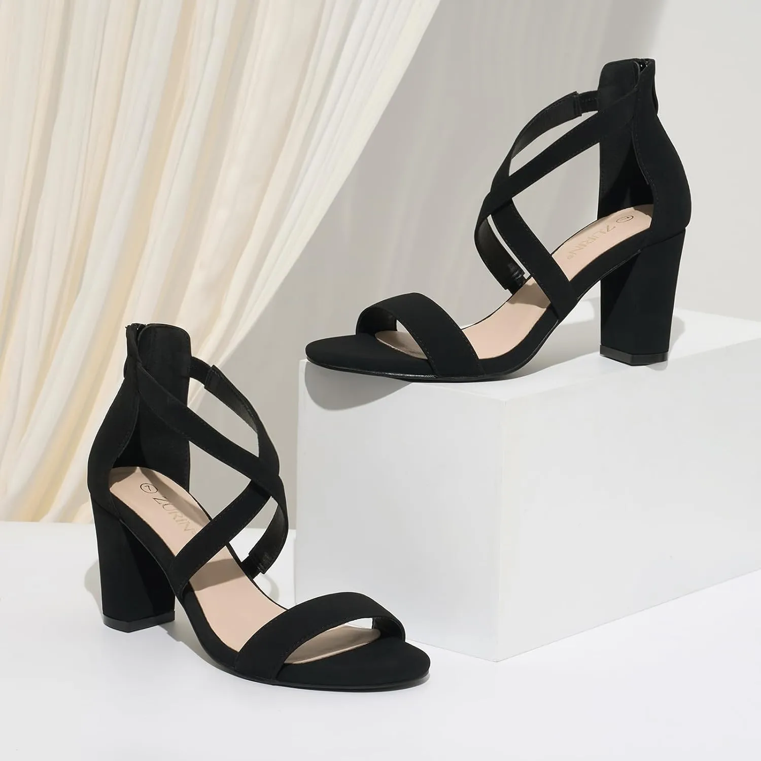 ZURIN Women's Strappy Block Heels Chunky High Heels Sandals Open Toe Ankle Strap Pumps Dress Shoes for Wedding Bridal Evening Party Prom
