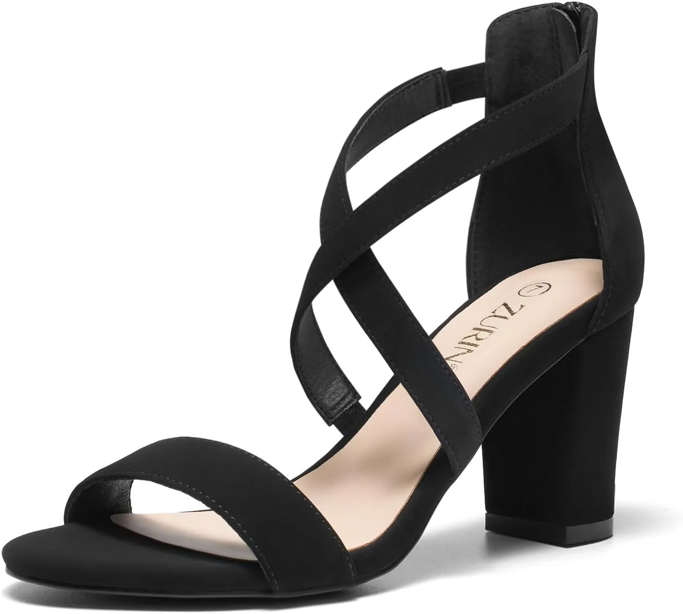 ZURIN Women's Strappy Block Heels Chunky High Heels Sandals Open Toe Ankle Strap Pumps Dress Shoes for Wedding Bridal Evening Party Prom