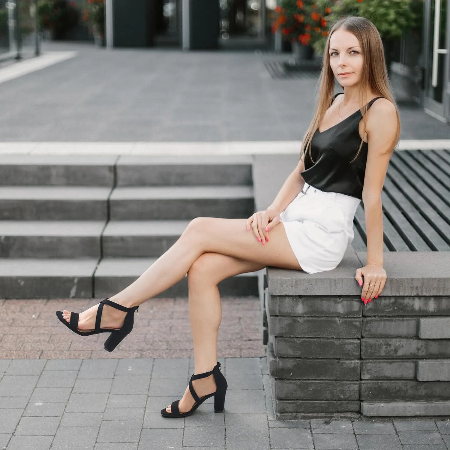 ZURIN Women's Strappy Block Heels Chunky High Heels Sandals Open Toe Ankle Strap Pumps Dress Shoes for Wedding Bridal Evening Party Prom