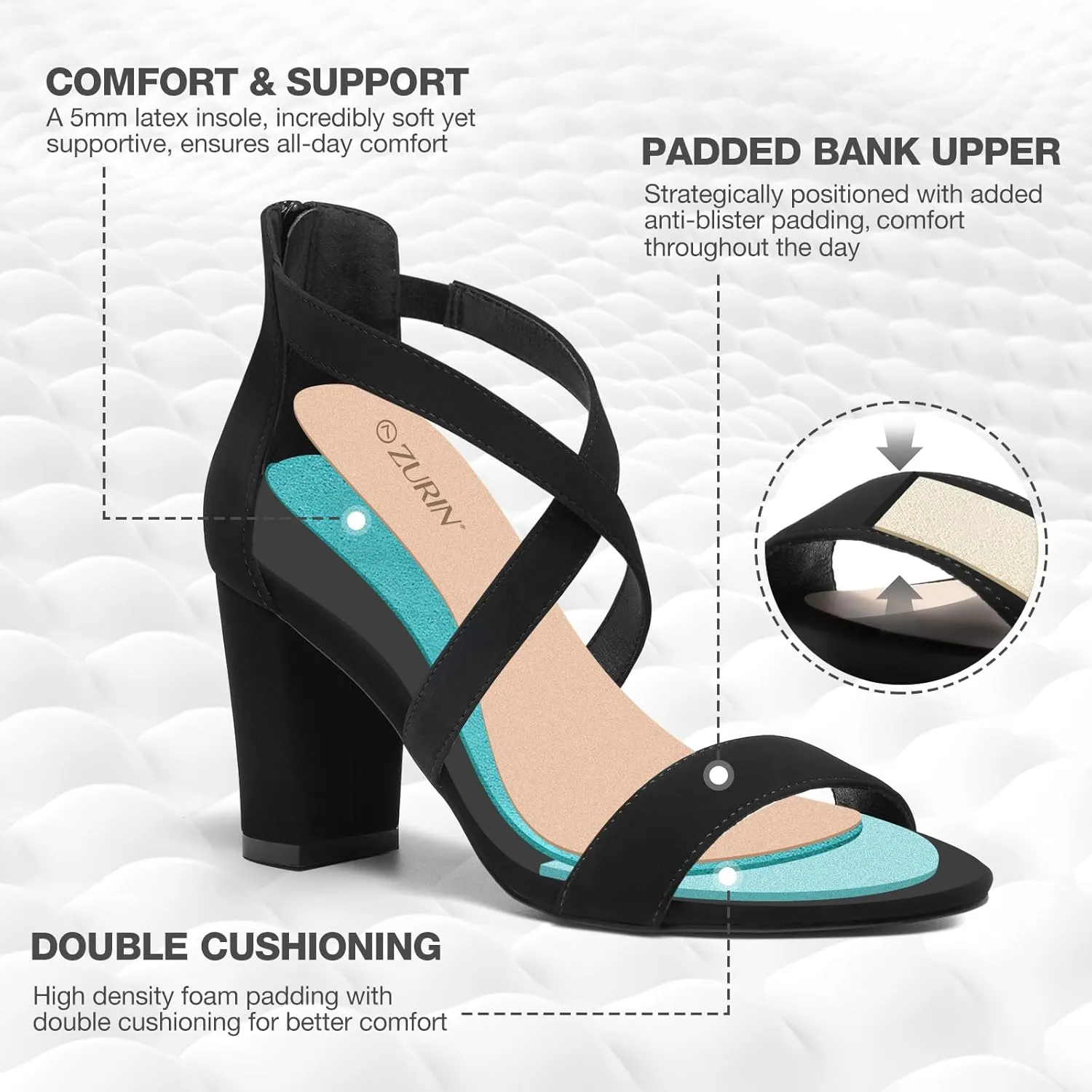 ZURIN Women's Strappy Block Heels Chunky High Heels Sandals Open Toe Ankle Strap Pumps Dress Shoes for Wedding Bridal Evening Party Prom