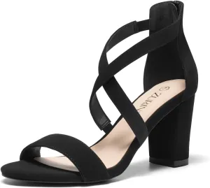 ZURIN Women's Strappy Block Heels Chunky High Heels Sandals Open Toe Ankle Strap Pumps Dress Shoes for Wedding Bridal Evening Party Prom