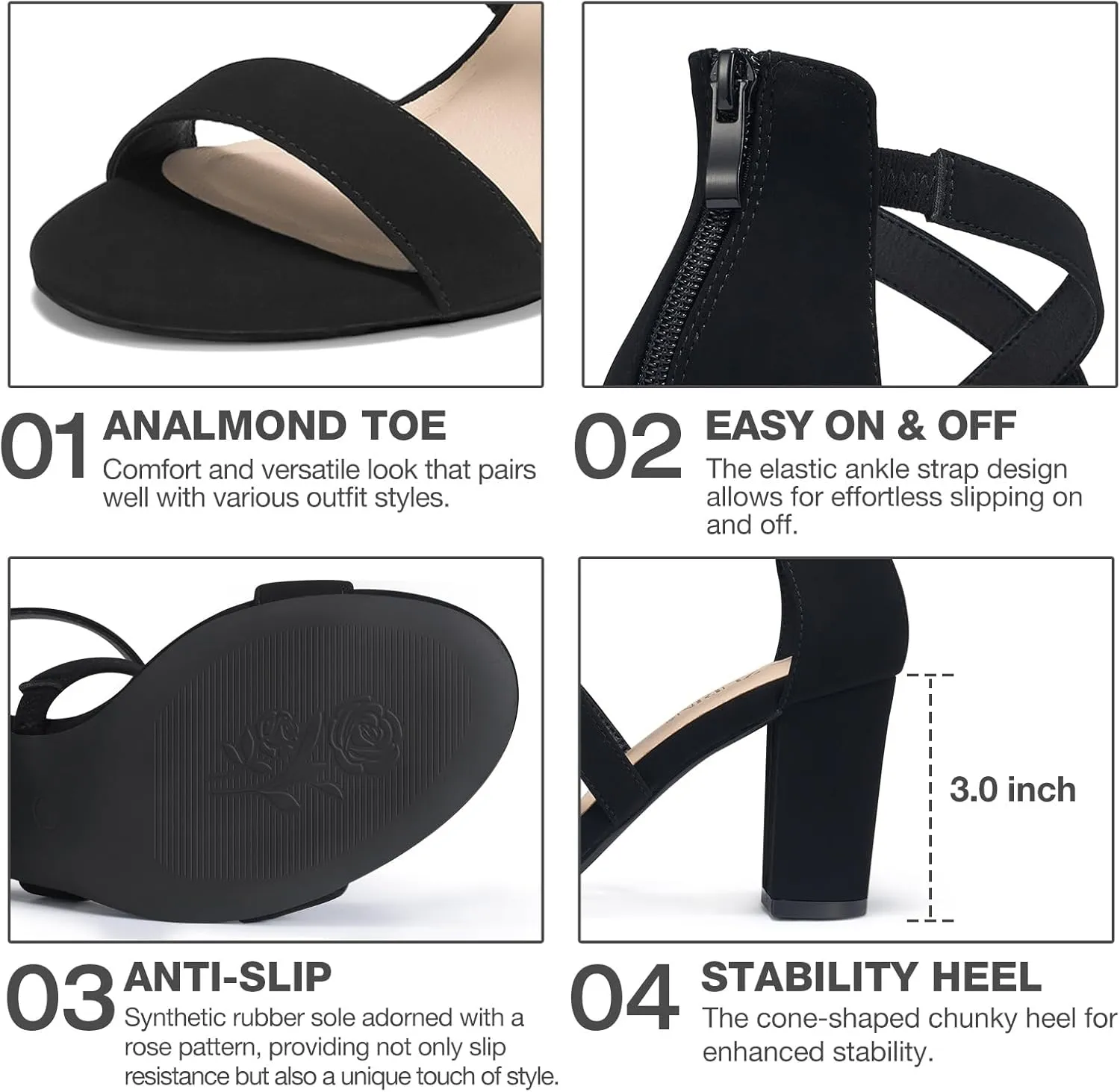 ZURIN Women's Strappy Block Heels Chunky High Heels Sandals Open Toe Ankle Strap Pumps Dress Shoes for Wedding Bridal Evening Party Prom