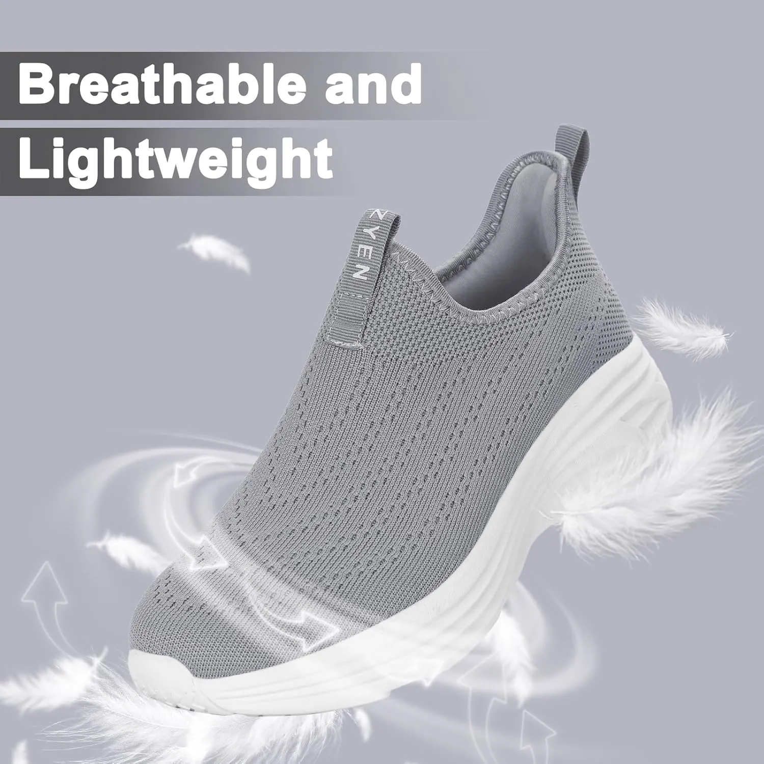 ZYEN Mens Walking Shoes Hands Free Non Slip Athletic Sneakers Lightweight Breathable Laceless Comfortable Tennis Sneakers Casual Travel Gym Work Shoe