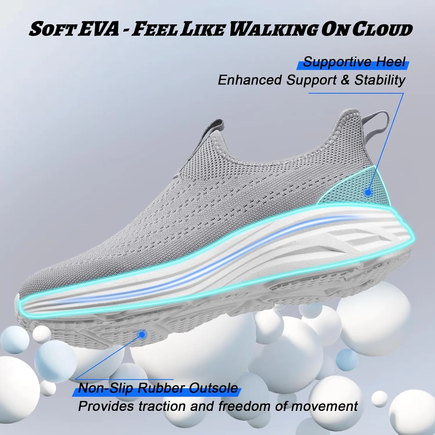 ZYEN Mens Walking Shoes Hands Free Non Slip Athletic Sneakers Lightweight Breathable Laceless Comfortable Tennis Sneakers Casual Travel Gym Work Shoe