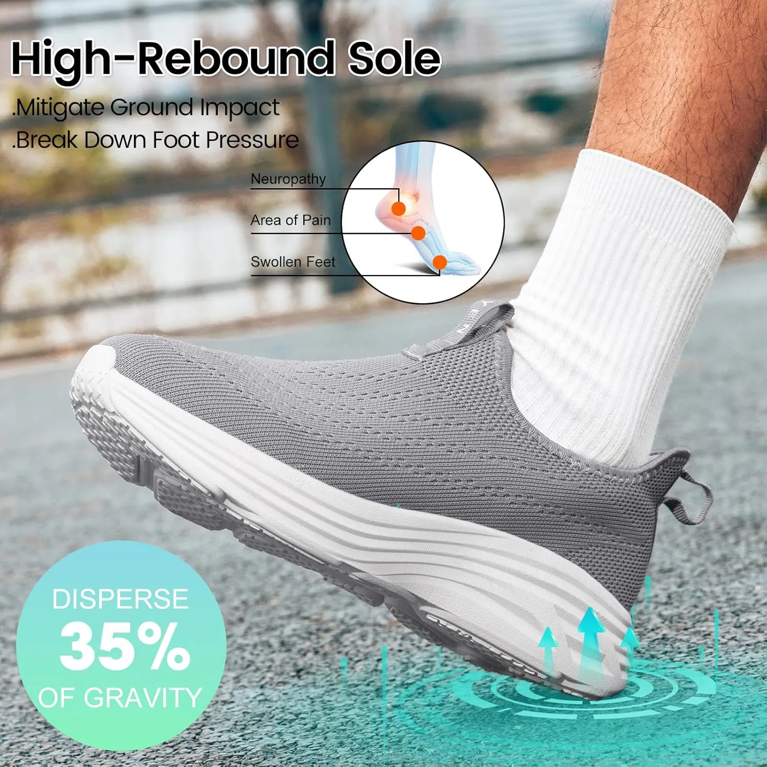 ZYEN Mens Walking Shoes Hands Free Non Slip Athletic Sneakers Lightweight Breathable Laceless Comfortable Tennis Sneakers Casual Travel Gym Work Shoe